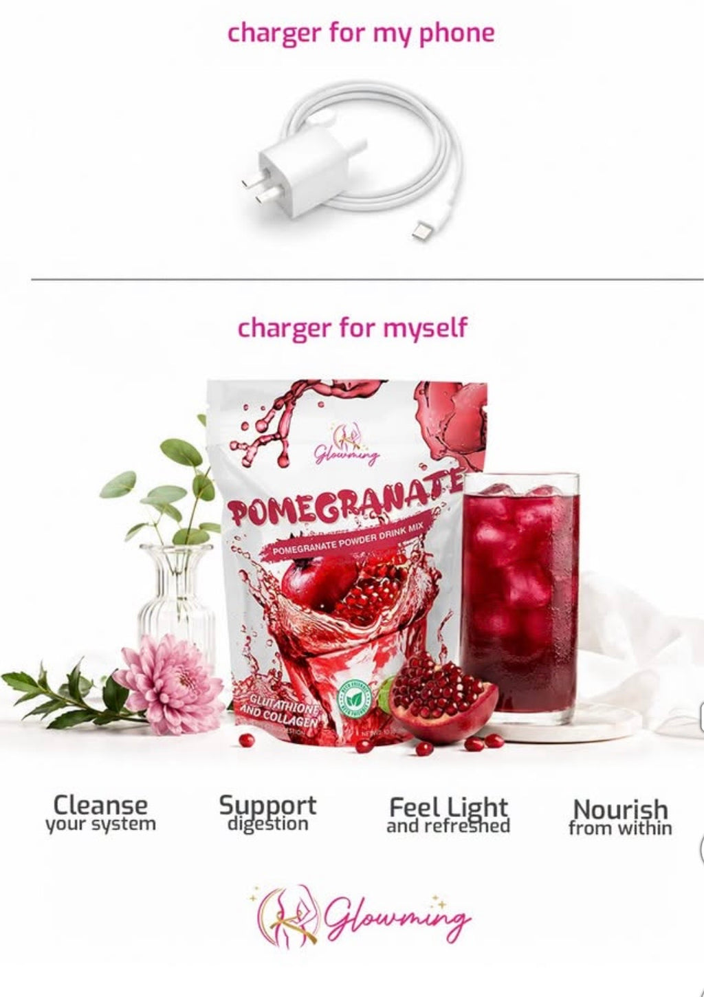 Glowming Pomegranate Powder Drink Mix With Glutathione And Collagen 200g