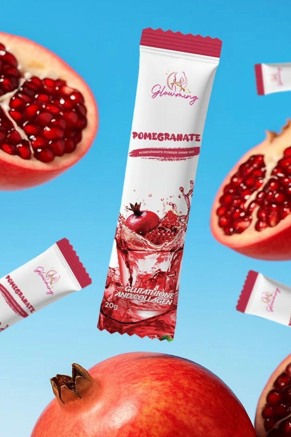 Glowming Pomegranate Powder Drink Mix With Glutathione And Collagen 200g