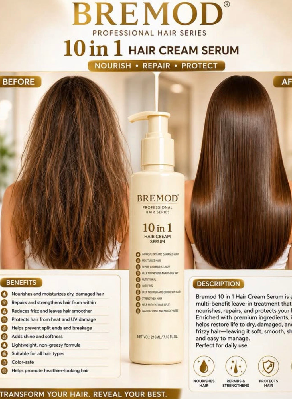 Bremod 10 in 1 Hair Cream Serum 210ml