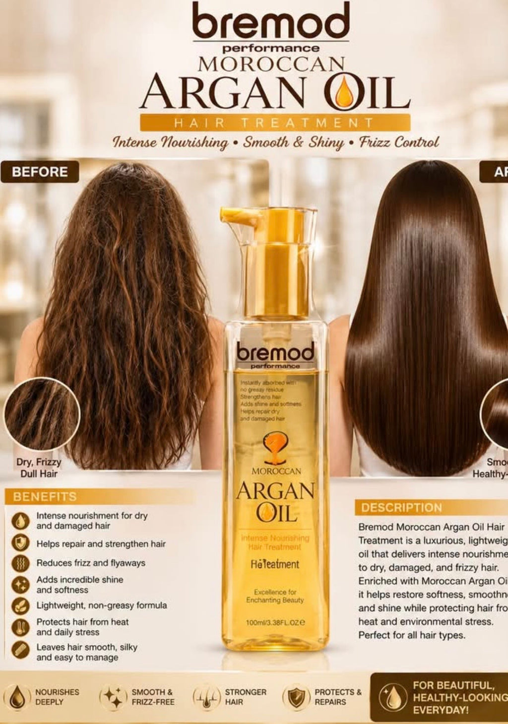 BREMOD Performance Moroccan Argan Oil Intense Moisturizing Treatment 100ml