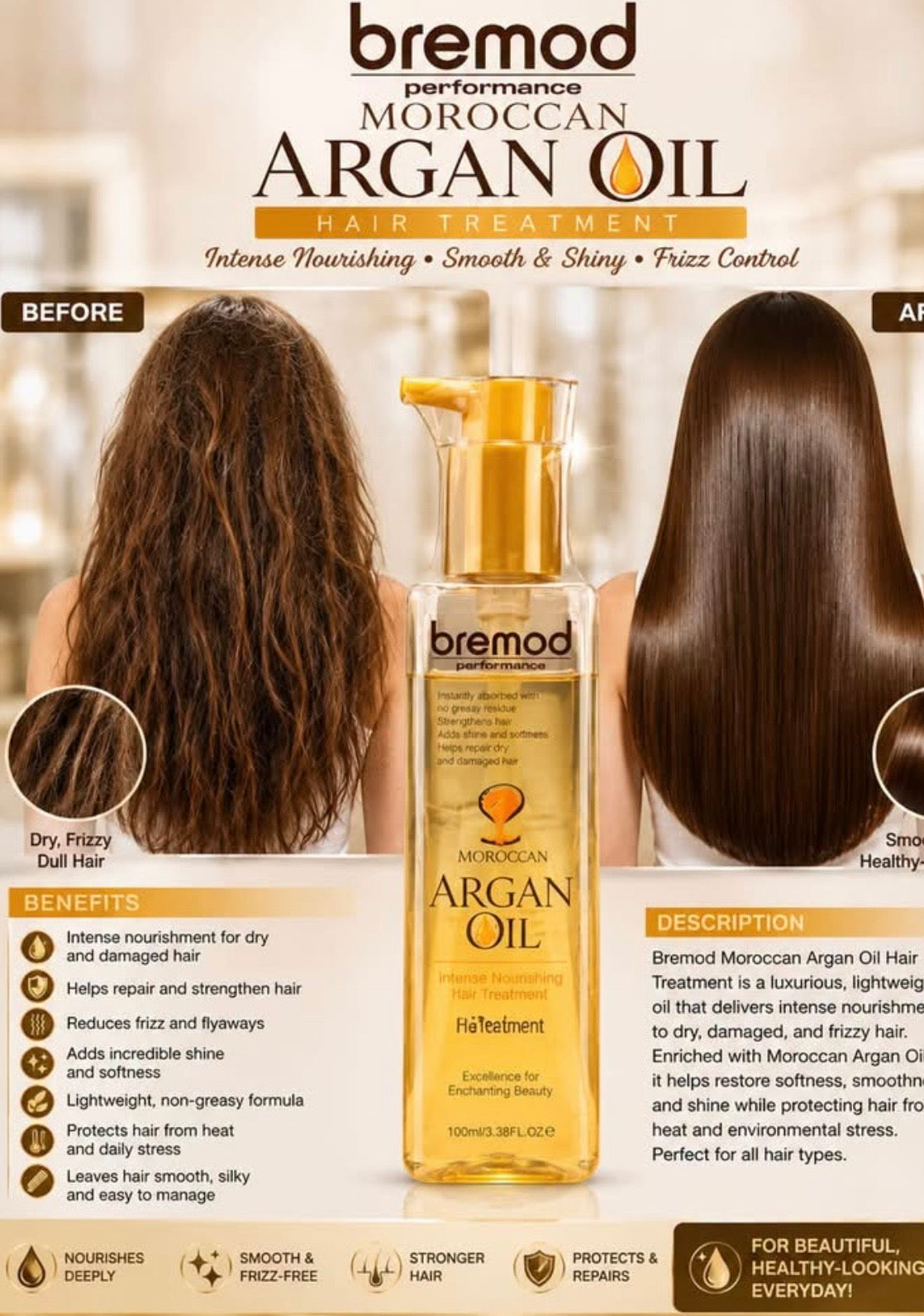 BREMOD Performance Moroccan Argan Oil Intense Moisturizing Treatment 100ml