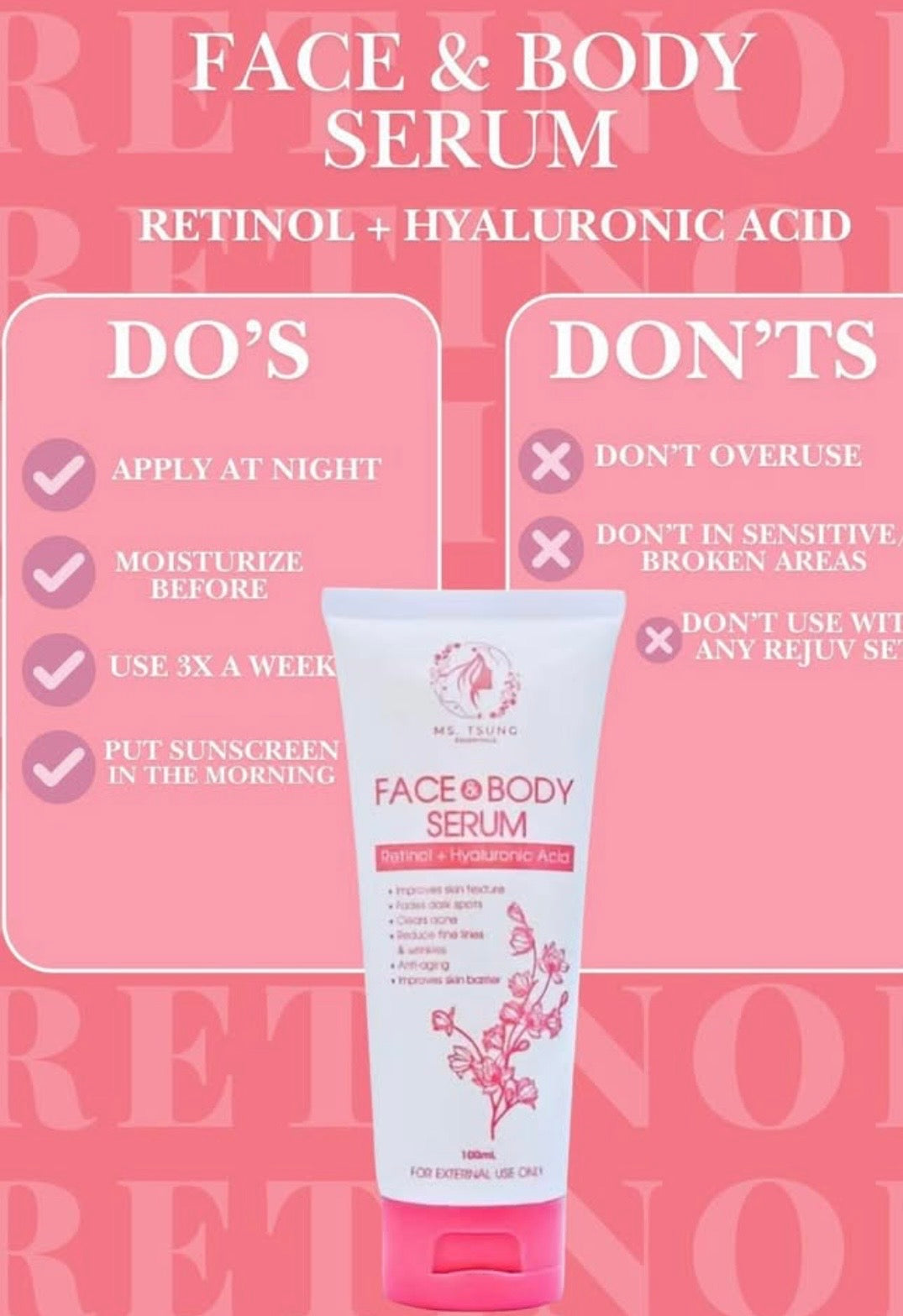 Ms Tsung Retinol & Hyalauronic Acid Face and Body Serum