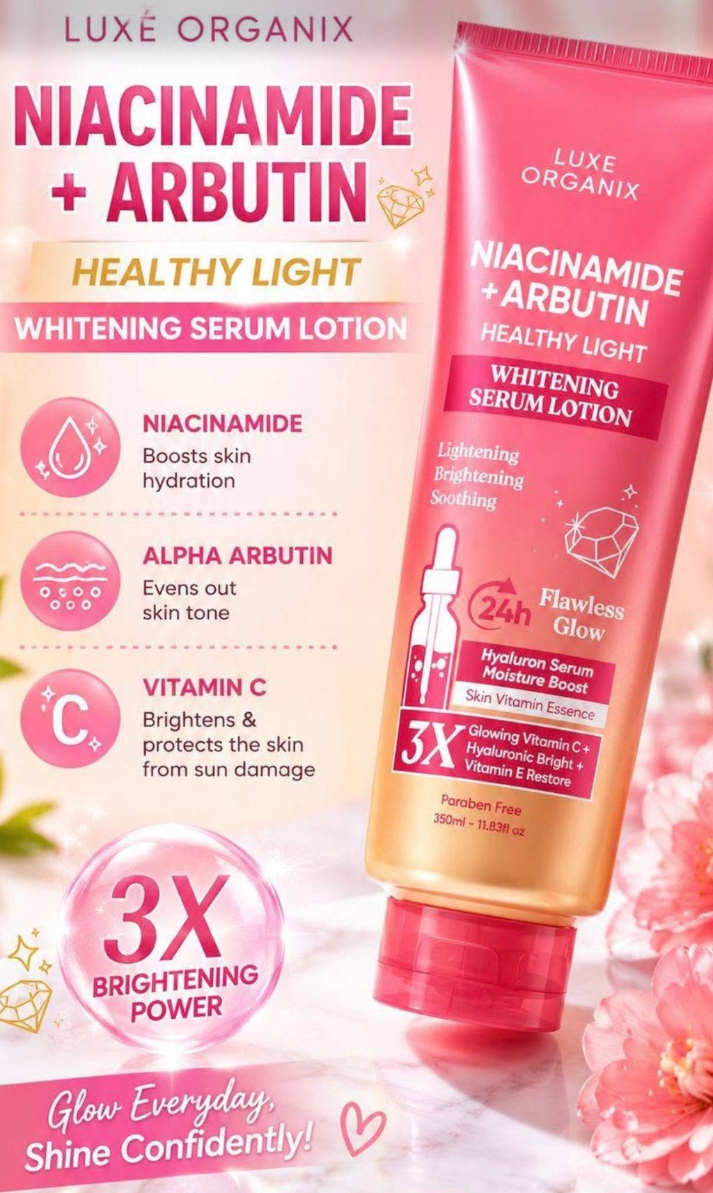 Luxe Organix Niacinamide + Arbutin Whitening Serum Lotion 350ml