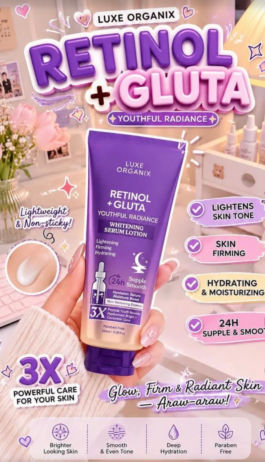 Luxe Organix Retinol + Gluta Whitening Serum Lotion 350ml