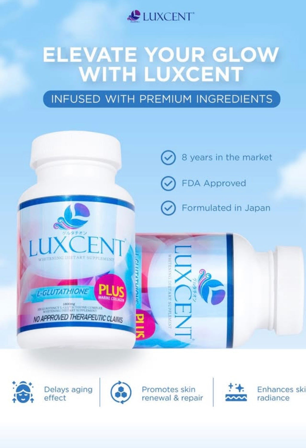 Luxcent Glutathione Plus Capsules with Marine Collagen - 1800mg
