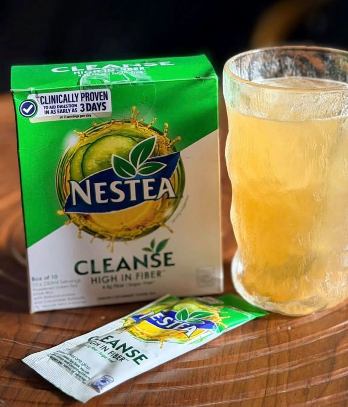 Nestea Cleanse Lemon Cucumber Powdered Green Tea 8.5g Fiber per Serving, Box of 10 Sachets (10 x 250ml)