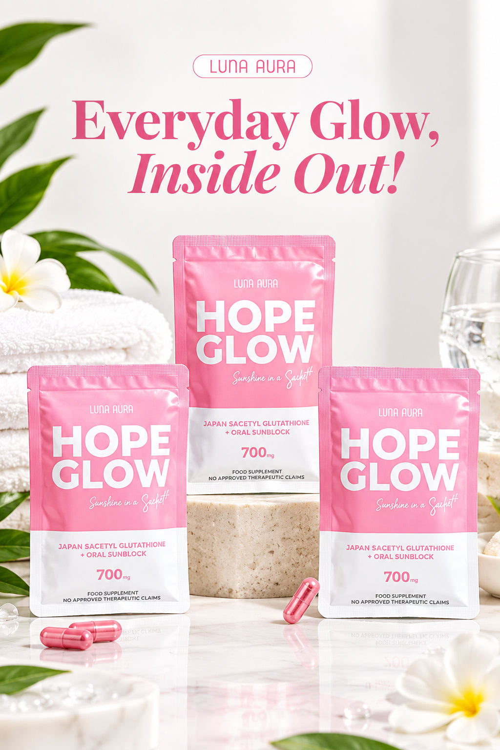 Luna Aura Hope Glow Super – Japan S-Acetyl Glutathione + Oral Sunblock 60 Capsules