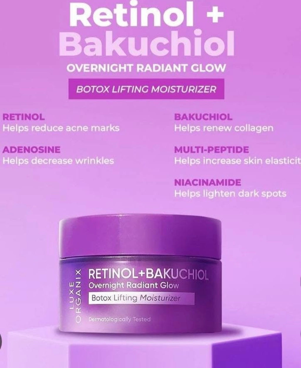 LUXE ORGANIX Retinol + Bakuchiol Overnight Radiant Glow Lifting Moisturizer 50g
