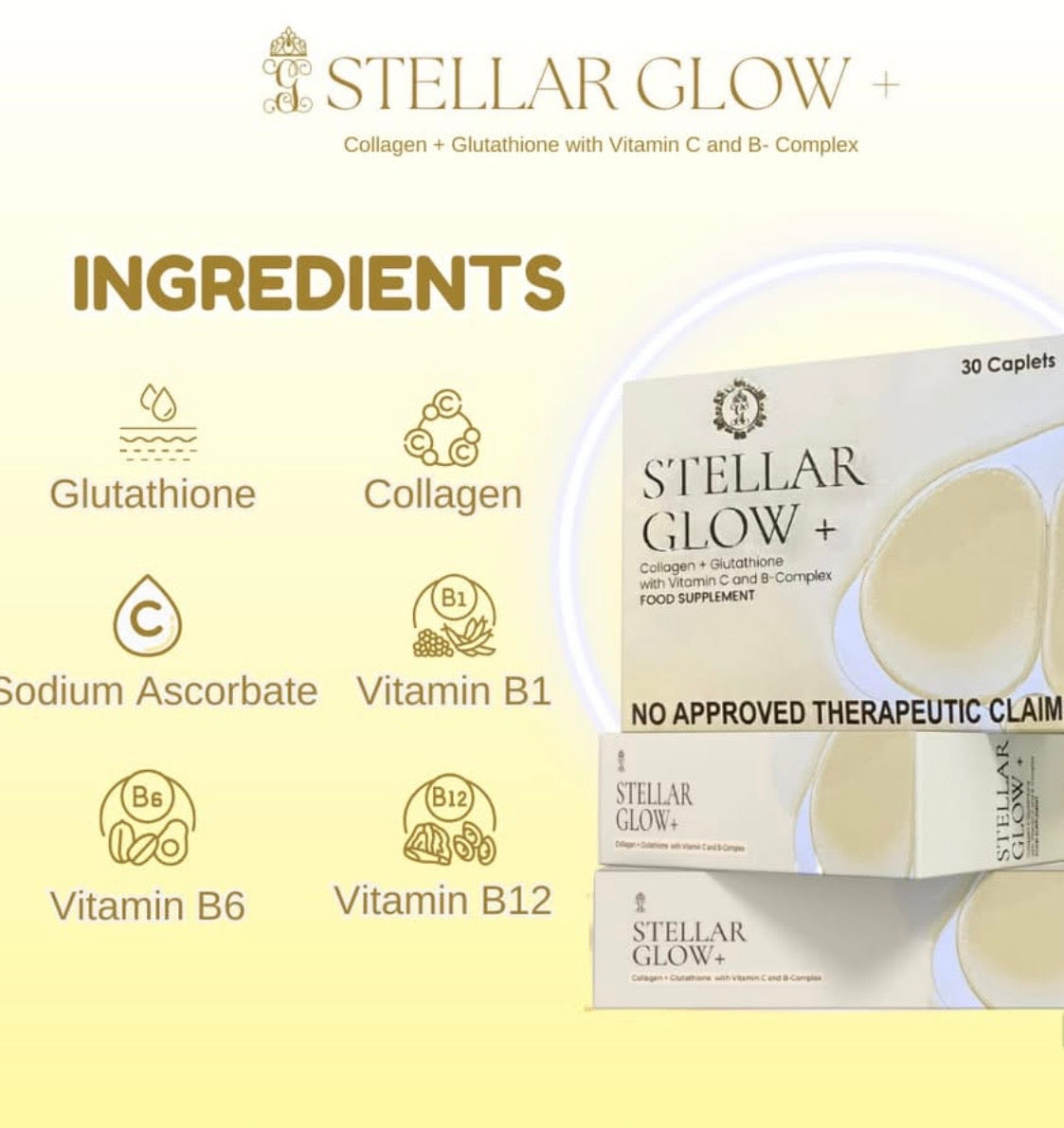 Stellar Glow + (Collagen, Glutathione, Vitamin C and B-Complex) by Gorgeous Glow  30 Caplets