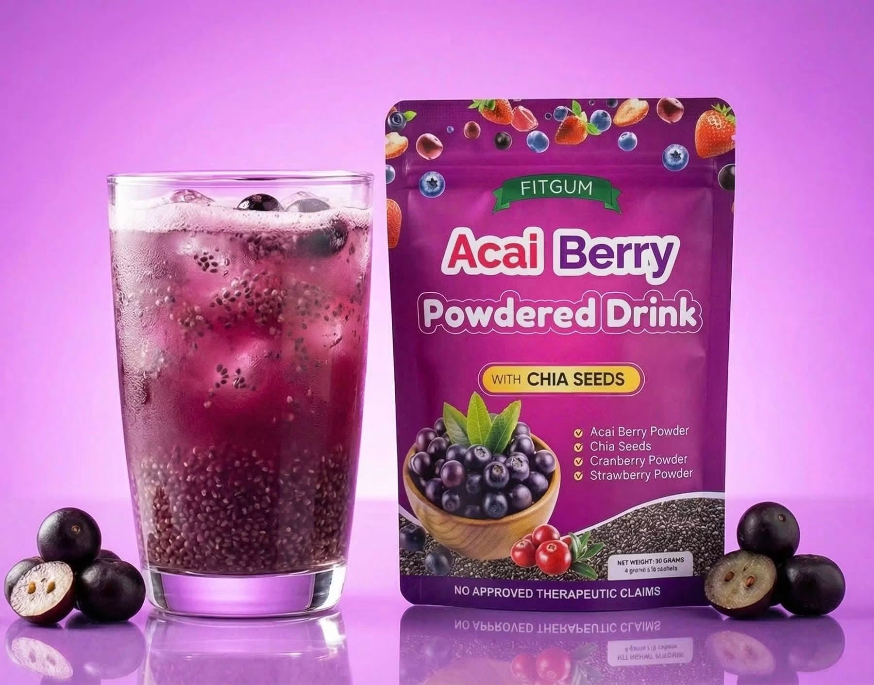 Fitgum Acai Berry Powdered Drink with Chia Seeds
